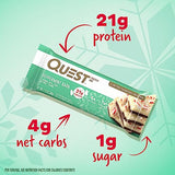 Quest Nutrition Peppermint Bark Protein Bar, 21g Protein, 4g Net Carb, 1g Sugar, Gluten Free, 12 Count