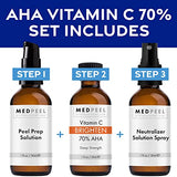 MedPeel 70% AHA & Vitamin C Brightening Essential Peel Kit, Includes Peel, Prep, Neutralizer, Deep Strength Professional Grade Chemical Face Peel, Reduces Age Spots, 1oz/30ml (Kit of 3)