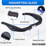 YOCTOSUN Rechargeable Magnifying Glasses, Head Magnifier Glasses with 2 LED Lights and Detachable Lenses 1.5X, 2.5X, 3.5X,5X, Best Eyeglasses Magnifier for Reading and Hobby