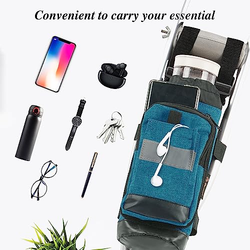 Crutch Bag Lightweight Crutch Accessories Storage Pouch with Reflective Strap and Front Zipper Pocket for Universal Crutch Bag to Keep Item Safety (Blue)