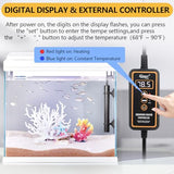 hygger Mini Submersible Aquarium Heater, Turtle and Betta Tank Heater with Digital Display/Five-Key External Controller Freshwater (50W-Digital)