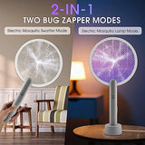 Electric Fly Swatter Racket 2 Pack, Mosiller 2 in 1 Bug Zapper with USB Rechargeable Base, 4000 Volt Indoor Outdoor Mosquito Killer with 3-Layer Safety Mesh for Pest Insect Control & Flying Trap
