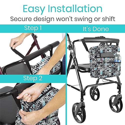 Vive Wheelchair Bag for Accessories (12" x 5 x 12") - Large Adjustable, Folding, Waterproof Backpack - Fits Walkers, Rollators, and Chairs - Pouch for Elderly & Seniors - Caddy Pouch Tray Attachment