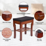 StrongTek Bamboo Shower Stool with Cushion, Small Shower Bench for Bath or Living Room, Shower Footrest for Safe Shaving, Shower Seat with Storage, Ideal for Adults, Seniors & Spa, Red-Brown