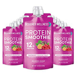 Designer Wellness Protein Smoothie, Real Fruit, 12g Protein, Low Carb, Zero Added Sugar, Gluten-Free, Non-GMO, No Artificial Colors or Flavors, Raspberry Passion Fruit, 12 Count