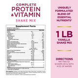 Nature's Bounty Complete Protein & Vitamin Shake Mix with Collagen & Fiber, Contains Vitamin C for Immune Health, Vanilla Flavored,1 Pound (Pack of 1)