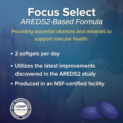Focus Select AREDS2 Based Eye Vitamin-Mineral Supplement - AREDS2 Based Supplement for Eyes (60 ct. 30 Day Supply) - AREDS2 Based Low Zinc Formula - Eye Vision Supplement and Vitamin