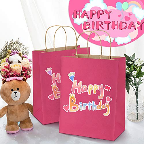 BagDream Hot Pink Gift Bags 8x4.25x10.5 100Pcs Paper Bags, Paper Gift Bags with Handles, Paper Shopping Bags Kraft Bags Party Bags Retail Merchandise Bags