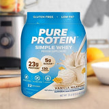 Pure Protein Simple Whey Powder - High Protein, Low Sugar, Gluten-Free, French Vanilla Flavor - 1.6 lbs