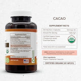 Cacao 120 Capsules, 1000 mg, USDA Organic Cacao (Theobroma Cacao) Dried Raw Beans (120 Capsules)