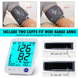 Automatic Blood Pressure Machine XL Cuff for Big Arms 13-21”-Medium/Large Cuff 9"-17"Extra Large Backlit LCD Heart Rate Detection Two User 1000 Mem (Blue