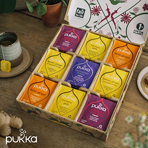 Pukka Organic Gift Set Tea Bags, Support Herbal Tea Bags Variety Pack, 45 Tea Bags