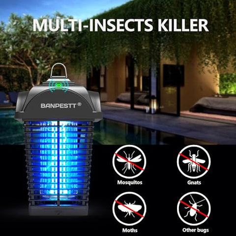 BANPESTT Bug Zapper Outdoor, Mosquito Zapper with Dusk-to-Dawn Light Sensor, Waterproof Fly Zapper, Electric Mosquito Killer for Home, Patio, Backyard（Black）