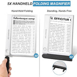 Magnifying Glass with Light, Folding Handheld 5X Large Rectangle Lighted Magnifier with Dimmable LED for Macular Degeneration Seniors Reading Newspaper, Books, Lighted Gift for Low Visions (Silver)