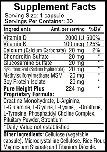 PureHeight Plus Height Enhancement Vitamins - Helps You Grow Taller - Increases Bone Strength, Builds Bone Density, Stimulates Bone Growth - One-A-Day (30 Capsules)