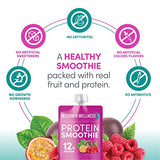 Designer Wellness Protein Smoothie, Real Fruit, 12g Protein, Low Carb, Zero Added Sugar, Gluten-Free, Non-GMO, No Artificial Colors or Flavors, Raspberry Passion Fruit, 12 Count