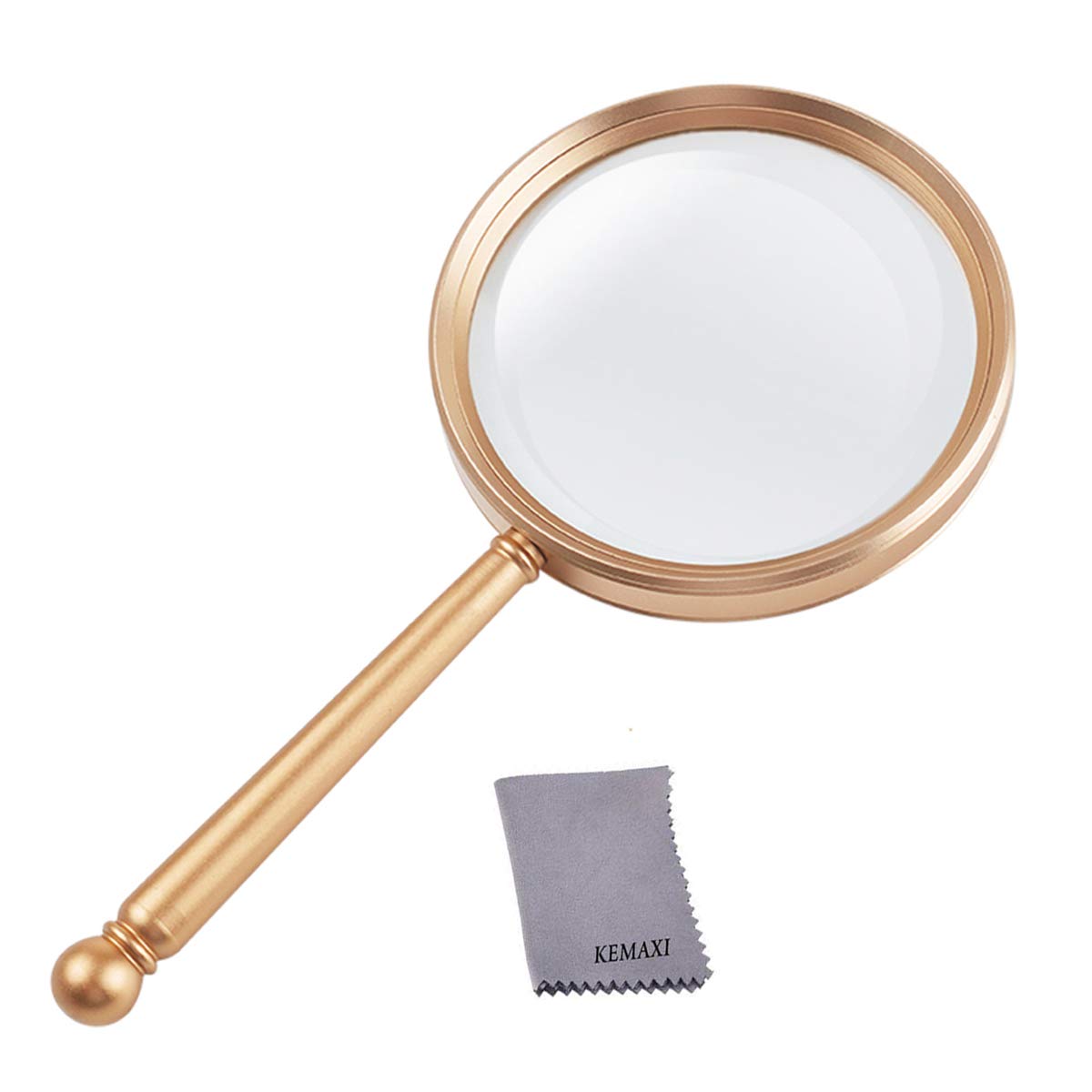 Magnifybe Glass Magnifying Glass,5X Handheld Magnifier with Large Glass Lens and Metal