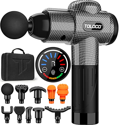 TOLOCO Massage Gun, Muscle Massage Gun Deep Tissue for Athletes with 10 Massage Heads, Electric Percussion Massager for Any Pain Relief, Carbon