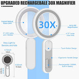 Arsir Rechargeable Magnifying Glass with Light, 30X 4.7IN Handheld Large Lightweight Lighted Magnify Lens 21 LED 3 Modes Illuminated Book Magnifier for Kids,Seniors,Reading,Inspection,Coin,Jewelry