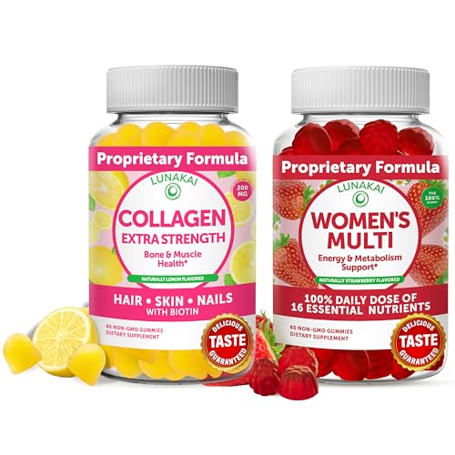 Collagen and Womens Multivitamin Gummies Bundle - Non-GMO, Gluten Free, No Corn Syrup, All Natural Supplements- 60 ct Collagen Gummies and 60 ct Women Multivitamin Gummies - 30 Days Supply