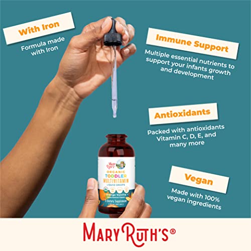 Multivitamin & Multimineral with Iron for Toddlers by MaryRuth's | USDA Organic | Sugar Free | Multivitamin Liquid Drops for Kids Ages 1-3 | Immune Support | Vegan | Non-GMO | 2 Fl Oz