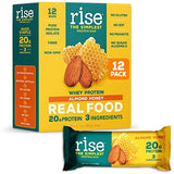 Rise Whey Protein Bars - Almond Honey | Healthy Breakfast Bar & Protein Snacks, 20g Protein, 4g Fiber, Just 3 Whole Food Ingredients, Non-GMO Healthy Snacks, Gluten-Free, Soy Free Bar, 12 Pack