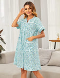 Ekouaer Housecoat for Elderly Womens Soft Cotton Nightgown Nightshirt Short Sleeve Mumu Dress Nightwear Pat2 XX-Large