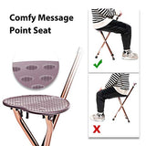 GYMAX Walking Stick Chair Combo, Folding Cane Seat with LED Light, Massage Seat Board & Ergonomic Handle, Adjustable Anti-Skid Walking Stick with Stool, Lightweight Outdoor Travel Rest Stool (Coffee)