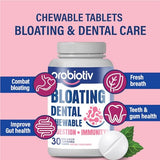 Probiotiv Chewable Probiotics for Daily Bloating w/ 5 Billion CFU – “Two-in-One Combo” Digestive Enzymes for Bloating/Gas Discomfort & Dental Probiotics for Teeth & Gums Health – 30 Mint Tablets