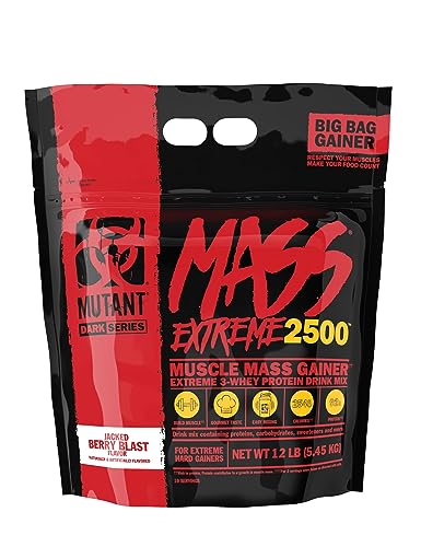 Mutant Mass Extreme Gainer – Whey Protein Powder – Build Muscle Size and Strength – High Density Clean Calories (Jacked Berry Blast, 12 lbs)