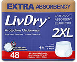 LivDry Adult XXL Incontinence Underwear, Extra Comfort Absorbency, Leak Protection, XX-Large, 48-Pack
