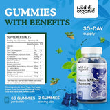 Wild & Organic Calm & Mood Support Gummies - Herbal Supplement with Magnesium, L-Theanine, Ashwagandha, Lemon Balm & Bacopa - Support Calmness, Alertness, Stress Relief - Vegan, Non-GMO - 60 Chews