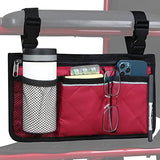 HSGEZUOQI Wheelchair Side Bag, Armrest Storage Pouch with Cup Holder and Reflective Strip for Most Wheelchairs, Walkers or Rollators (Red)
