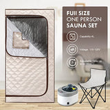 Full Body Home Steam Sauna Set, 4L Large Steam Pot One Person Portable Sauna Spa with Time & Temperature Remote Control, Upgraded Chair for Detox Therapy （Beige Brown, 33.9" L*33.9" W*65.8" H）