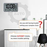 WallarGe Auto Digital Wall Clock with Temp, Humidity, Date, Alarm - For Elderly, Office, 8 Time Zones, Auto DST