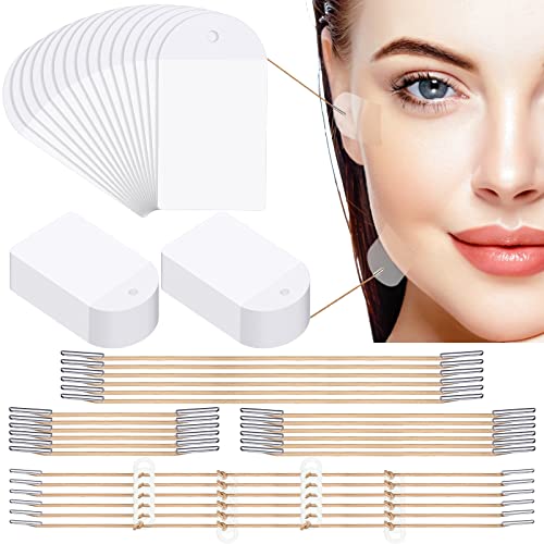 Maitys 204 Pieces Face Lift Tapes with Lifting Rope Sets 180 Pieces Face Tape Lifting Invisible Adhesive Lifting Patch Quick Face Lifting Band Neck and Eye Lift Tape for Women Ladies Face Beauty