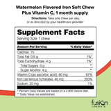 Fusion Lifestyle Iron Supplement for Women and Men, Watermelon Flavored Iron Soft Chew Plus Vitamin C for Iron Deficiency and Anemia, 1 Month Supply, 30 Count