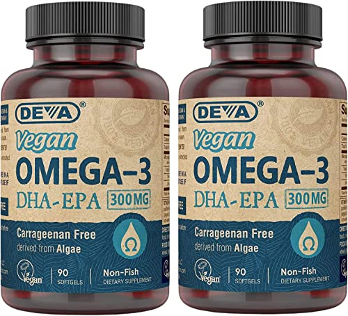 DEVA Vegan DHA-EPA Nutritional Supplement, Non-Fish Derived from Algae, 300 mg Potency, 90 Vegetarian Softgels - Pack of 2