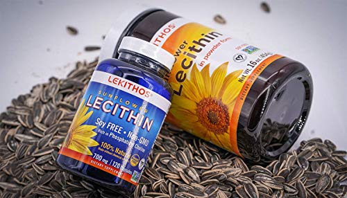 Lekithos® 100% All-Natural Sunflower Lecithin Capsules - 120 Count - Cold Pressed (Solvent Free) - Non-GMO Project Verified - Certified Vegan - Rich in Phosphatidyl Choline