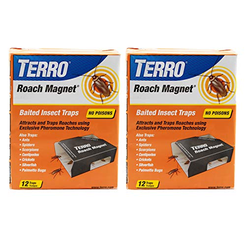 TERRO T256SR Poison Free Roach Magnet Trap and killer with Exclusive Pheromone Technology - Kills Ants, Spiders, Scropions, Silverfish, Crickets, and More - 24 Traps