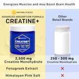 NATURAL STACKS Creatine Monohydrate Pills 2500mg - Maximum Absorption Formula w/Himalayan Salt & Fenugreek | Supports Brain Health, Endurance & Muscle Building - 120 Creatine Capsules