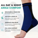 Modvel Ankle Brace for Women & Men - 1 Pair of Ankle Support Sleeve & Ankle Wrap - Compression Ankle Brace for Sprained Ankle, Achilles Tendonitis, Plantar Fasciitis, Injured Foot - Large, Blue/Black