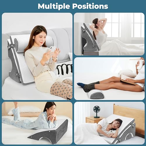 Rayli 12-inch Adjustable Bed Wedge Pillow for Sleeping- 1 Extra Washable Cover Set- 3 in1 Memory Foam Wedge Pillows for After Surgery, Alleviating Acid Reflux, Snoring, and Gerd (10+2 Inch)