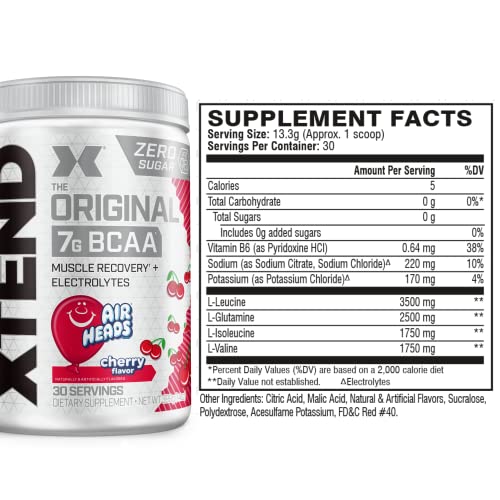 XTEND Original BCAA Powder Airheads Candy Flavor, 7g BCAA and 2.5g L-Glutamine, Sugar Free Post Workout Muscle Recovery Drink with Amino Acids for Men & Women, 30 Servings