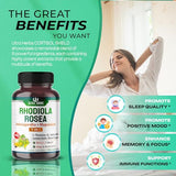 Rhodiola Rosea 21,400mg 7 IN 1 with Ashwagandha + Magnesium, L-Theanine, St. John's Wort, Lemon balm, Black Pepper - Relax & Restore - USA made (150 count (pack of 1))