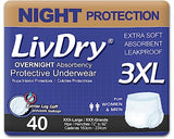 LivDry Adult Incontinence Underwear, Overnight Comfort Absorbency, Leak Protection (XXX-Large (40 Count))
