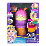 Polly Pocket 2-In-1 Travel Toy Playset, Spin 'N Surprise Ice Cream Cone with Micro Polly & Lila Dolls & 25 Accessories