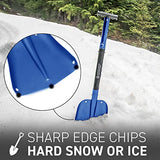 72 HRS Collapsible 3-in-1 Aluminum Compact Snow Shovel - Snow Removal in Winter, Emergency Kit for Vehicle, Car, Van, SUV, Truck, Snowmobile, Snowboard Gear, Camping, Gardening (Blue, 21”-32”)