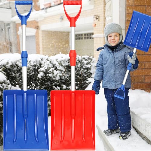 2 Pack Kids Snow Shovel, Detachable 27.5-36.5 inch Plastic Snow Shovel for Kids, Adjustable Winter Shovel Beach Shovels for Outdoor Yard Garden Activities