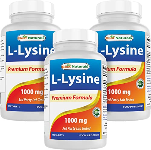 Best Naturals L-Lysine 1000mg 180 Tablets (180 Count (Pack of 1)) (3 Bottles)